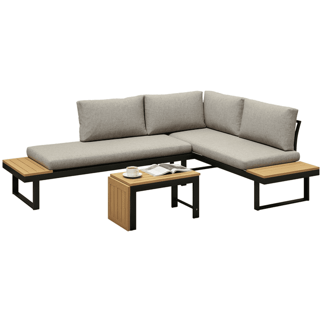 Outsunny 3 Pieces Sectional Patio Furniture Set L Shaped Outdoor Sofa Set