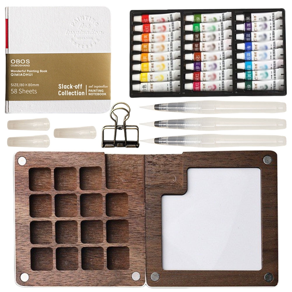 Ditregsr Travel Paint Palette Portable Watercolor Set Wooden Grid Paint Box (15 Grid)