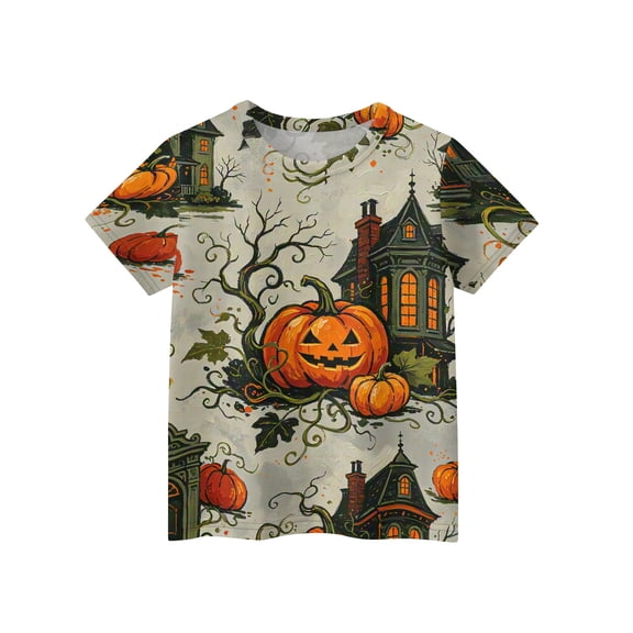 Grblisyd Halloween Boys Girls Shirts Short Sleeve Soft T-Shirts Pumpkin Ghost Print Tees Tops Clothes for Kids
