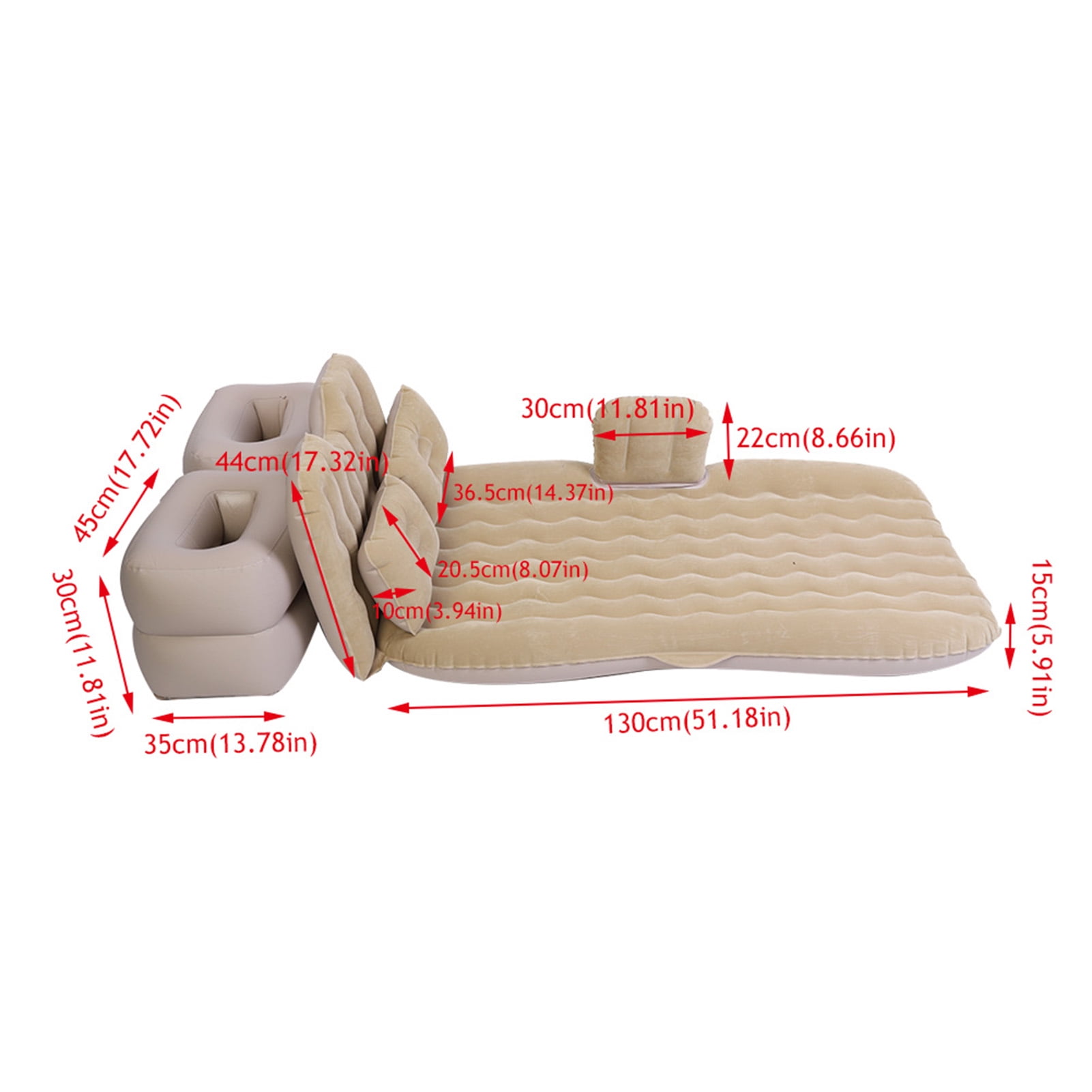 Yajisi Beige Inflatable Car Air Bed Travel Mattress for SUV Rear Seat, Heavy Duty Portable Camping Sleep Pad with 2 Pillows 2 Stools and Air Pump (Beige, 10 inches / 25.4 cm)