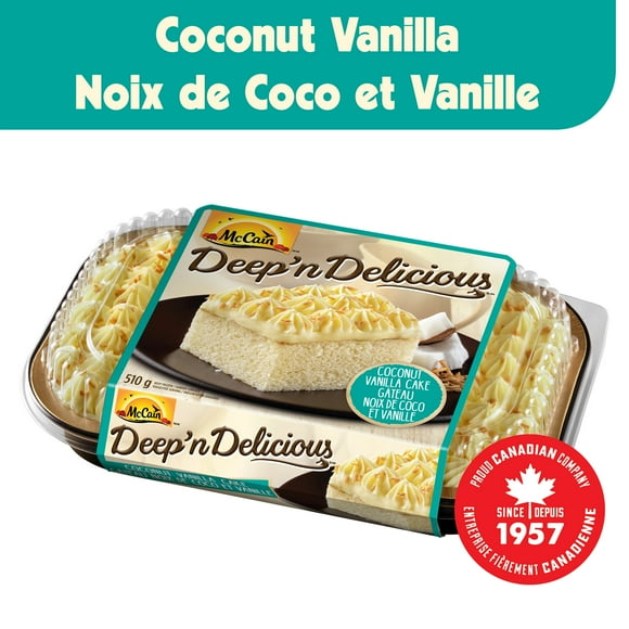 McCain® Deep'n Delicious® Vanilla Coconut Cake, Made in Canada from domestic and imported ingredients, 510g