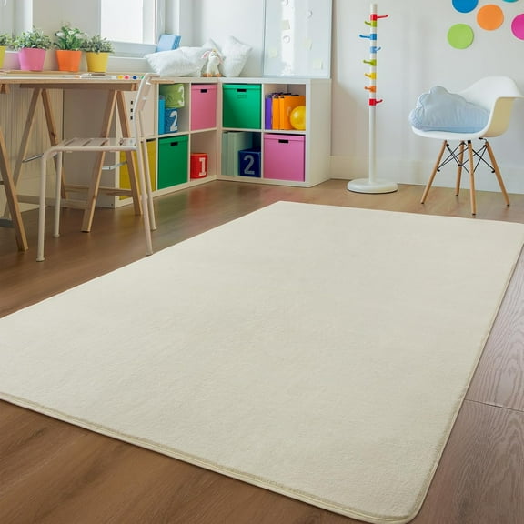 Shag Area Rug Fluffy Carpets, 5x7 Cream White Washable Living Room Bedroom Rugs, Soft Fuzzy Indoor Rugs for Dorm Boys Girls Kids Room Nursery Home Decorations