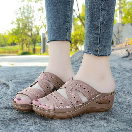 

Aayomet Women Sandals Fashion Summer Women Sandals Wedge Heel Platform Middle Heel Lighweight Flower Pattern Pink 6.5