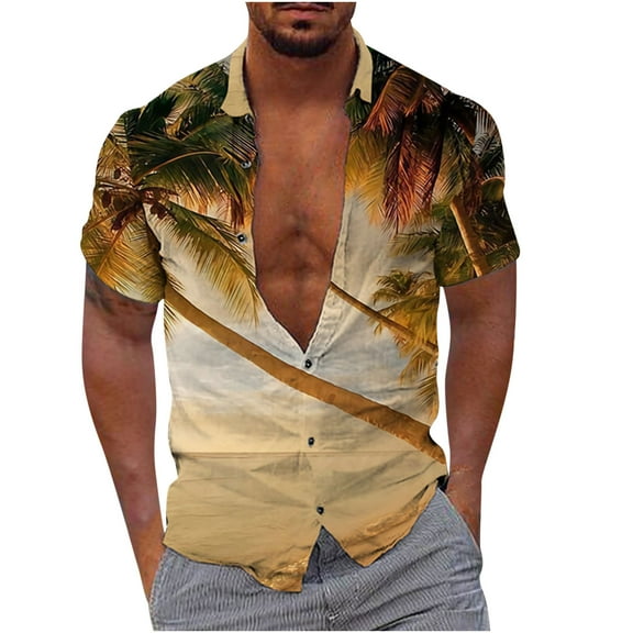Honeeladyy Mens Hawaiian Shirt Summer Quick Dry Button Up Shirts Short Sleeve Beach Holiday Casual Loose Shirts New Year Gift for Dad Khaki XXXXL