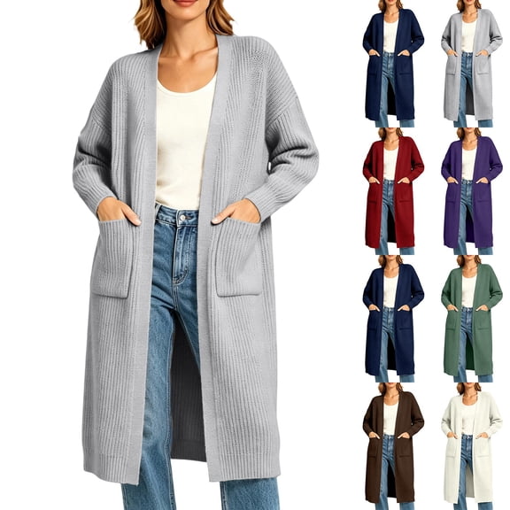 Jovrlynd Women Cardigan Long Sleeve Open Front Long Cardigans with Pockets Plus Size Soft Comfy Winter Coats, M-5XL