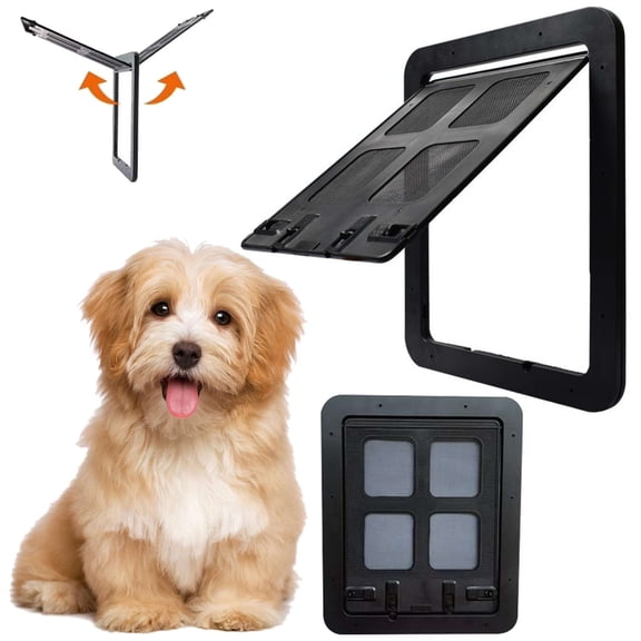 Jowenia Pet Screen Door with Magnetic Locking Function, Magnetic Auto Closing Door for Screen Sliding Door, Window Wall Entry Pet Door for Cats and Doggie, Black