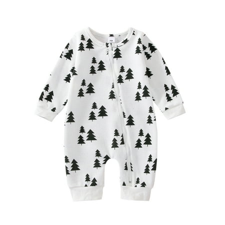 

Seyurigaoka Baby Kids Christmas Jumpsuit Print Round Neck Long Sleeve Zip-Up Rompers for Toddlers 0-18 Months Girl Boy