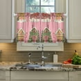 thumbnail image 2 of Yayeee Kitchen Curtains Light Filtering 27"x24" Rod Pocket Short Cafe Window Panel, Pink Christmas House, 2 of 7