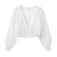 thumbnail image 7 of IUYRTFE Women's V-Neck Long Sleeve Sheer Crop Top with Ruched Drawstring Front Casual Blouse for Oktoberfest and Summer Festivals, 7 of 7
