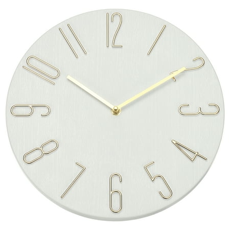 Uxcell 12 Vintage Wall Clock with Arabic Numerals, Modern Rustic Metal Small Clocks for Living Room Bedroom Kitchen Office Decor, Silent Non Ticking White Gold