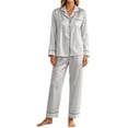 thumbnail image 2 of Ayolanni Long Sleeve Pajamas for Women Set Soft Solid Tops and Pants Gray Button Up Sleepwear 2 Piece Lounge Sets with Pockets L, 2 of 6