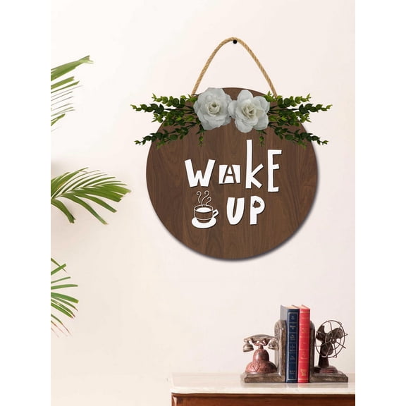 Eveokoki Wake Up Coffee Sign Rustic Wood Coffee Sign Farmhouse Coffee Bar Wall Decor Wood Plaque Hanging Sign for Home Housewarming Coffee Bar Coffee Station, 11x11 Inch