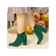 thumbnail image 4 of BLISSFUL STEP Women Ruffle Block High Heels Ankle Boots for Women Emerald Green 7.5, 4 of 8