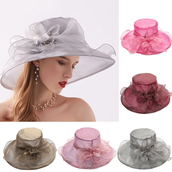 SPRING PARK Women's Mesh Firm Stitching Flower Decor Wide Brim Summer Beach Sun Hat Cap Tea Party Travel