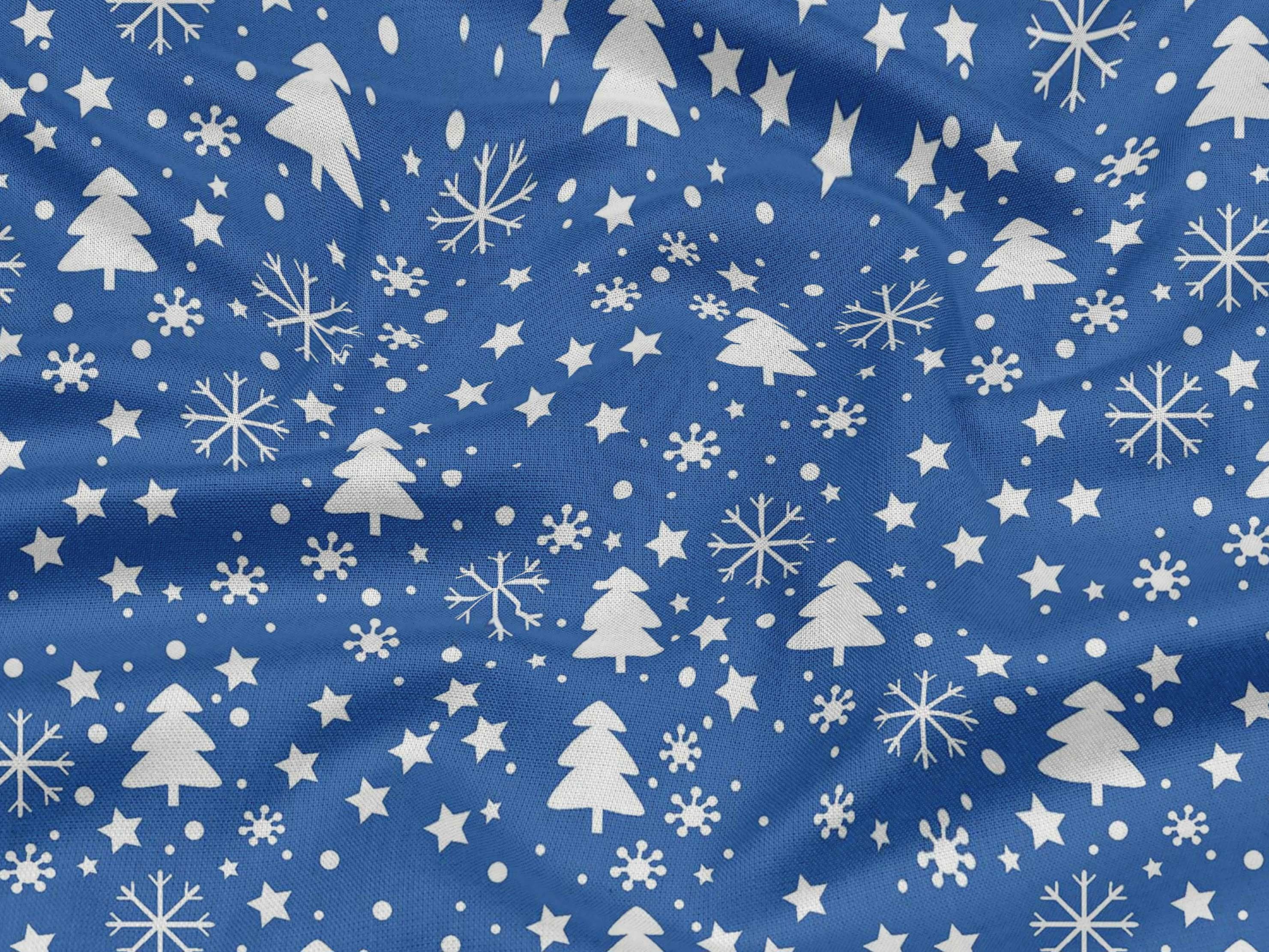 oneOone Rayon Blue Fabric Snowflake,Star & Tree Sewing Material Print Fabric By The Yard 56 Inch Wide