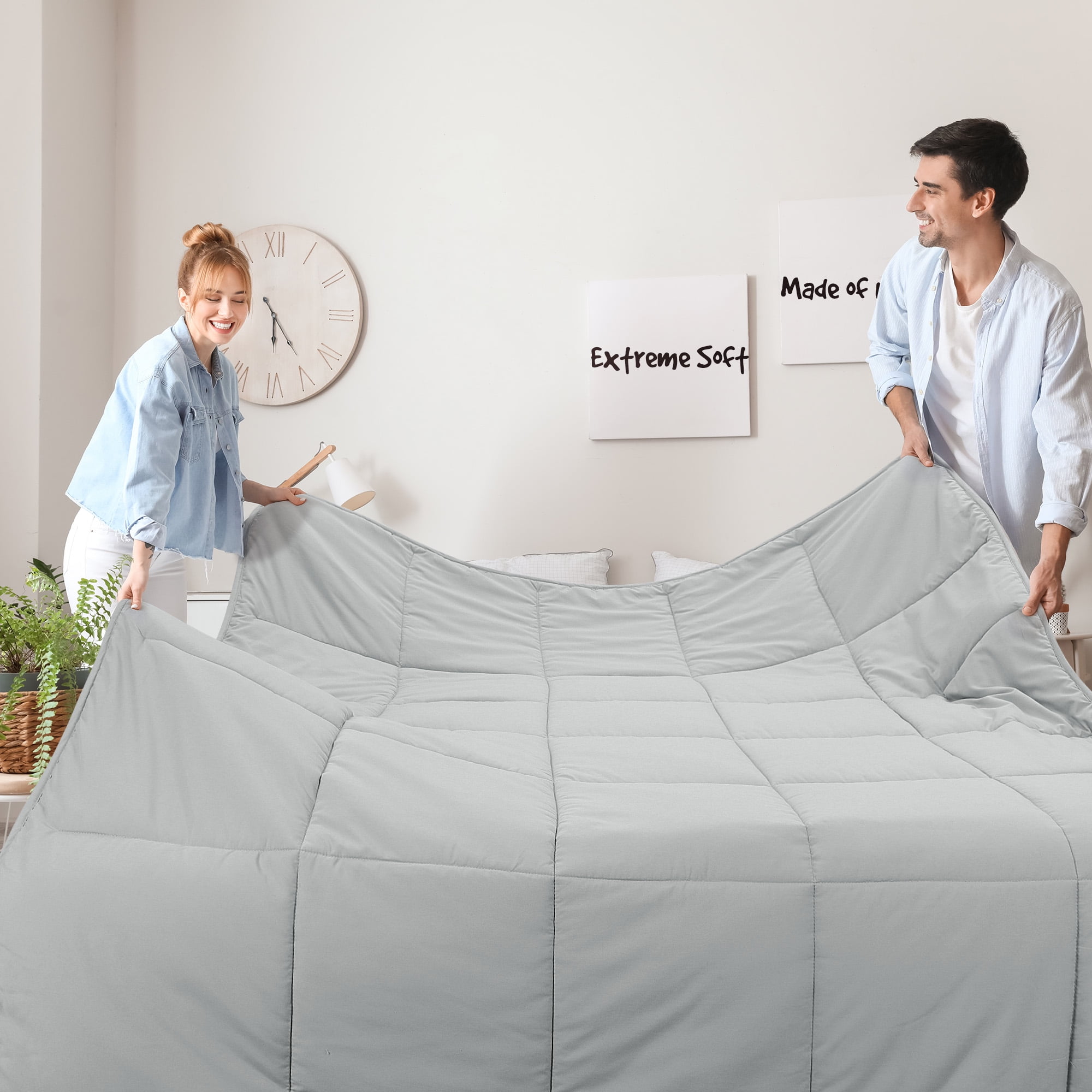 Unique Bargains Quilt Soft Lightweight Down Alternative Comforter Light Gray King