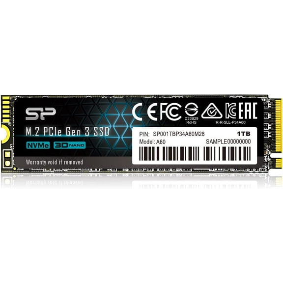 Silicon Power SP001TBP34A60M28 1TB NVMe M.2 PCIe Gen3x4 2280 SSD read speeds up to 2,200MB/s