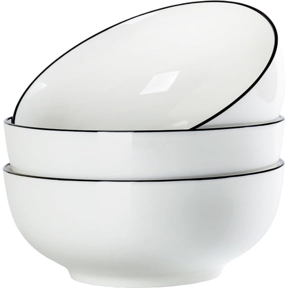 8'' Big Ramen bowls,  Pho,  Noodle,  & Salad Bowl，collection of 3,  White Ceramic Bowls,  Versatile & Microwave Safe, 60 oz Large Soup bowl