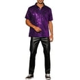 thumbnail image 2 of INSPIRE CHIC Sequin Polo for Men's Sparkle Short Sleeves Club Party Shiny Golf Shirts 2XL Purple, 2 of 6