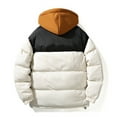 thumbnail image 4 of TFEOQRY Men Winter Short Padded Coats Casual Patchwork Hooded Zipper Jacket with Pockets Long Sleeve Coat Beige, 4 of 5