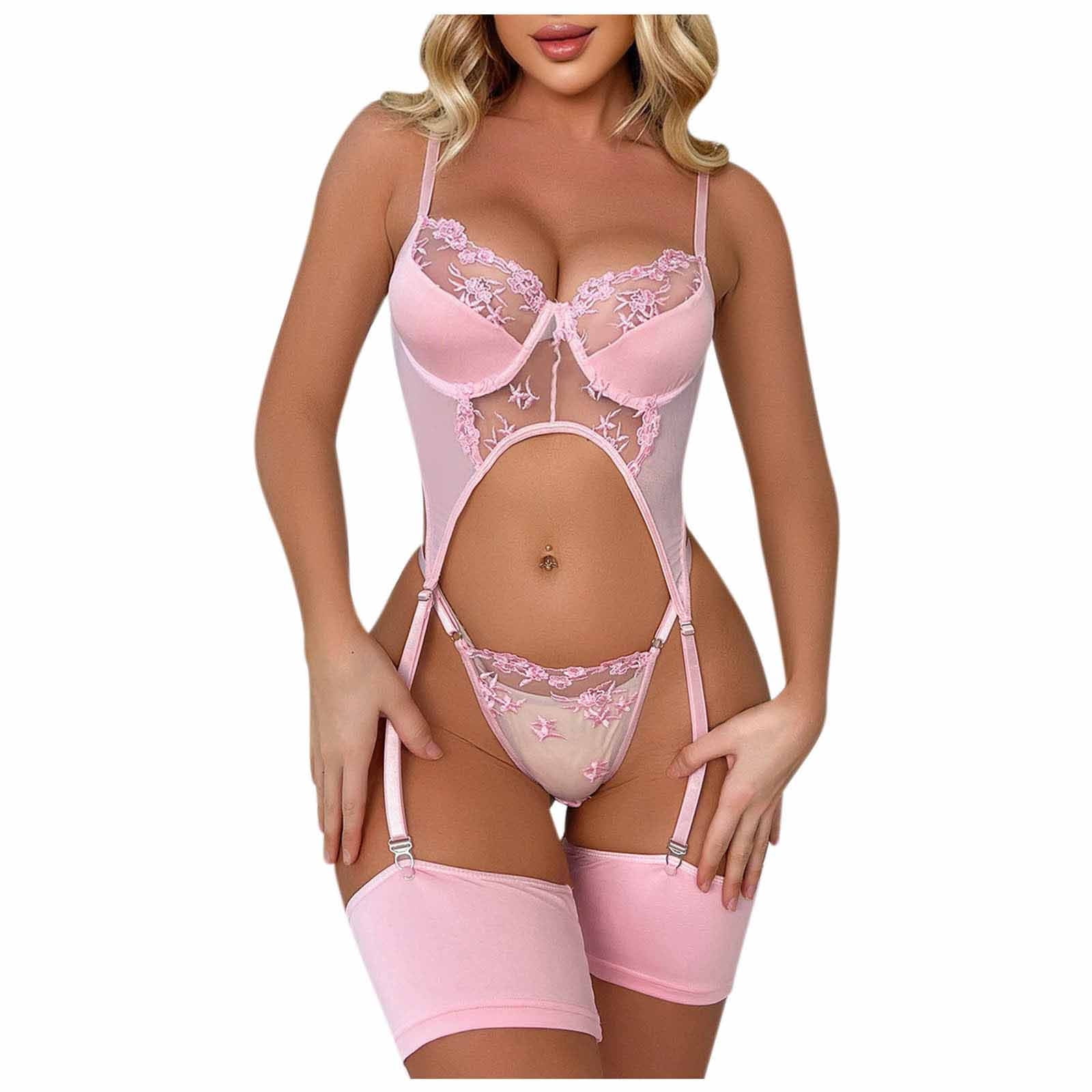 drifting end point master Hfyihgf Womens 3 Piece See-Through Sexy Lingerie Set with Garter Belt  Strappy Floral Lace Bra and Panty Sets Underwear Nightwear(Pink,L) -  Walmart.com