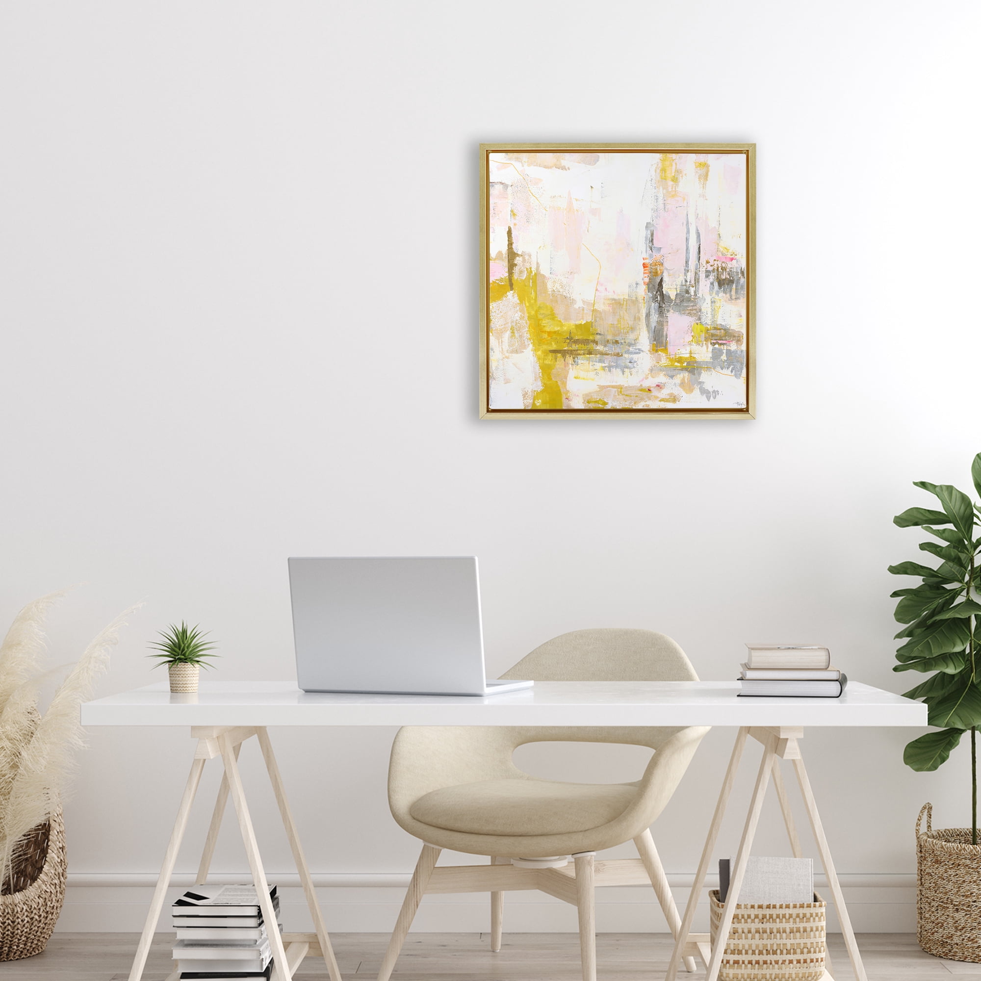 Stupell Industries New Age Yellow Abstract Gold Framed Floater Canvas Wall Art, design by Design Fabrikken