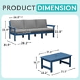 thumbnail image 4 of FUNDAZE Oversized HDPE Patio Furniture Sets, 3-Seater with a coffee table Outdoor Conversation Set | For Patio, Poolside, Backyard Use, Navy Frame with Gray Cushion, 4 of 8