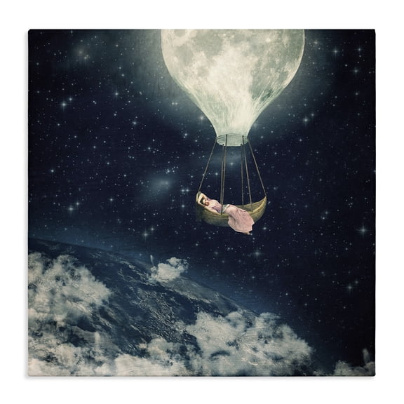 Stupell Industries Eclectic Dreamlike Moon Balloon Galactic Outer Space Clouds Canvas Art, 17 x 17, by Paula Belle Flores