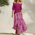 thumbnail image 7 of ClodeEU Women's 2 Piece Outfit ,Off Shoulder Ruffle Top and Striped Maxi Skirt Set with Belt Hot Pink,Women's Plus XXL, 7 of 7