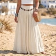 thumbnail image 2 of Womens Boho Linen Maxi Skirt Elastic High Waist Pleated A-Line Flowy Breathable Long Skirt for Summer Beach, Resort, Vacation and Party, 2 of 6