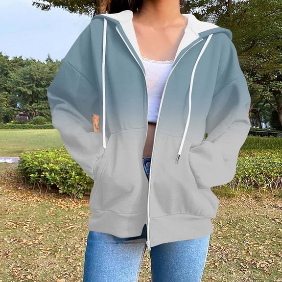 AGWOLF Women's Full Zip Up Hoodies Trendy Hooded Long Jacket Coat with Pocket Casual Long Sleeve Drawstring Tops