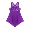 thumbnail image 3 of Venjoe Kids Girls Sequined Ballet Lyrical Dance Dress Leotard  Asymmetrical Dancewear Costume Purple 12, 3 of 7