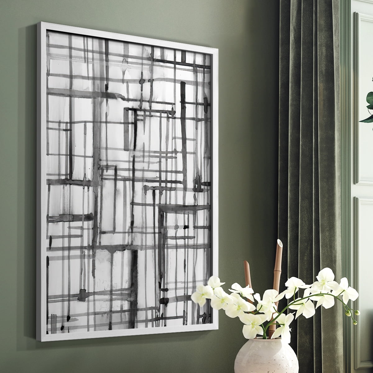 Line Meditation II in White Solid Wood 11 x 14 Framed Print