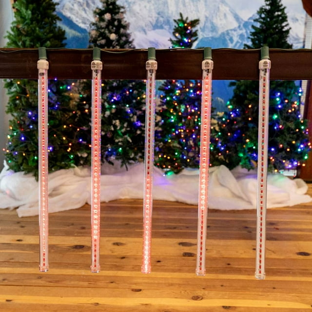 Novelty Lights Meteor Shower Lights, 24 Inch Red LED Cascading Starfall Icicle Tubes, Pack of 5, UL Listed, Durable Polycarbonate Lens, E17/C9 Standard Base, 120V, Indoor/Outdoor