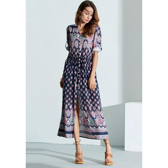 Vestido túnica bohemio para mujer, vestido de playa, vestidos de verano, vestido vintage
