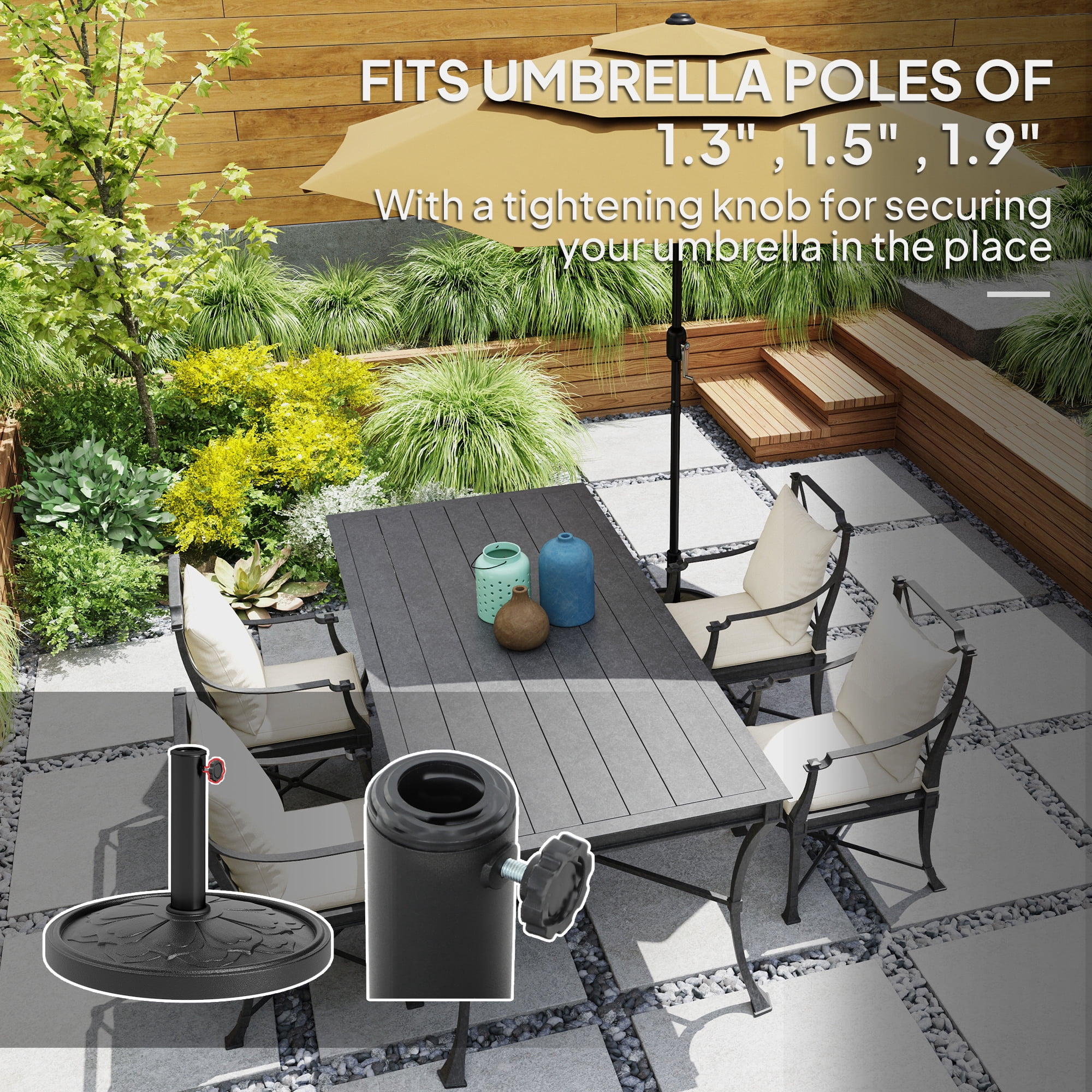 Round Patio Umbrella Base, 26 lbs Resin Outdoor Umbrella Stand Base, Patio Umbrella Stand for 1.3"/1.5"/1.9" Umbrella Poles for Outdoor, Lawn, Poolside, Black