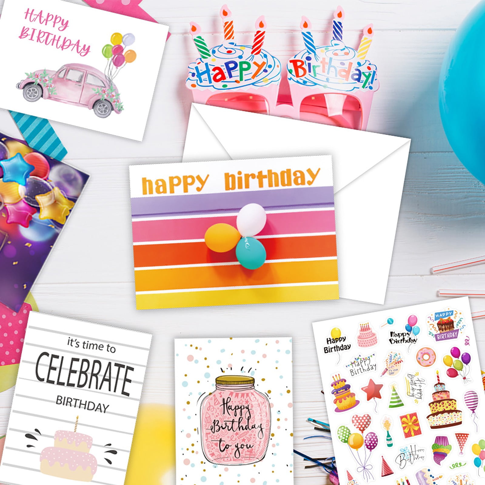 100 Happy Birthday Cards with Envelopes, Birthday Cards Bulk with Short Generic Message Inside and Stickers, Assorted Birthday Cards Assortment for Business, Office and Personal, Set A