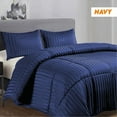 thumbnail image 3 of Royal Bath 1800 Series Twin Size Bed Sheet Set Soft Touch Embossed Stripes – Wrinkle Resistant & Machine Washable (Navy Blue), 3 of 4