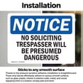 thumbnail image 3 of (2 Pack) No Soliciting Trespassers Will Be Presumed OSHA Notice Sign, 3 of 7