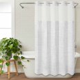 thumbnail image 3 of White Burlap Texture No Hook Shower Curtain Waterproof, Bathroom Curtains with Snap in Liners and See Through Top Window, Farmhouse Vintage White Hotel Style Bathtub Curtains Shower 36"Wx72"L, 3 of 8