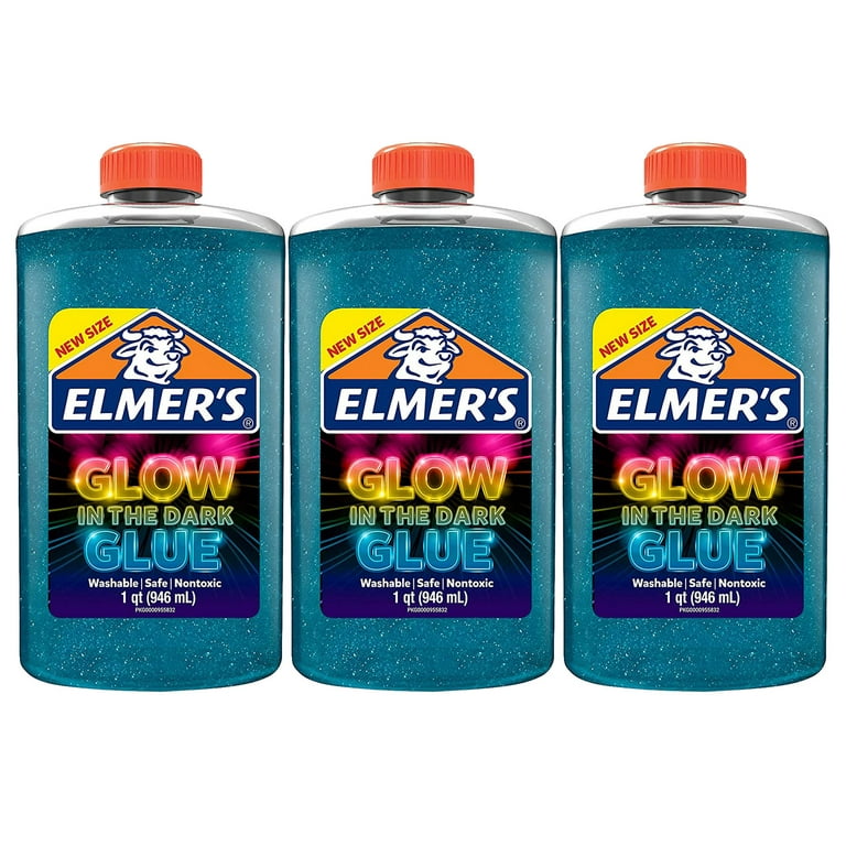 Elmer’s Glow in The Dark Liquid Glue, Washable, Blue, 1 Quart, Glue for  Making Slime, 3 Bottles