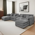 thumbnail image 3 of Noble House 144" U-Shaped Modular Cloud Sectional, Chenille Couch with Movable Ottoman, Storage & Cup Holders, Gray, 3 of 8