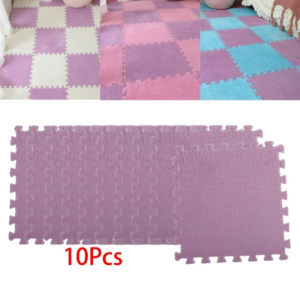 10 piezas de tapete de piso entrelazado de espuma de felpa gruesa, baldosas de espuma entrelazadas cuadradas, alfombra de área de rompecabezas suave y Hugo Juguetes para niños