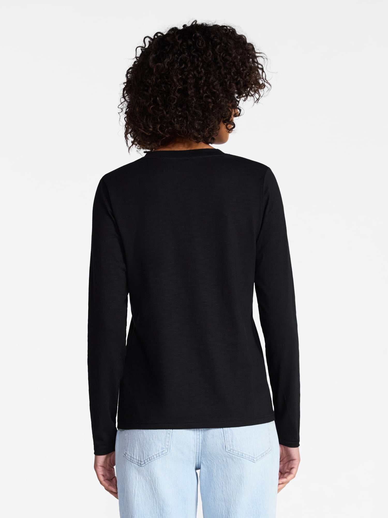 Time and Tru Women's Slub V-Neck Tee with Long Sleeves, Sizes XS-XXXL