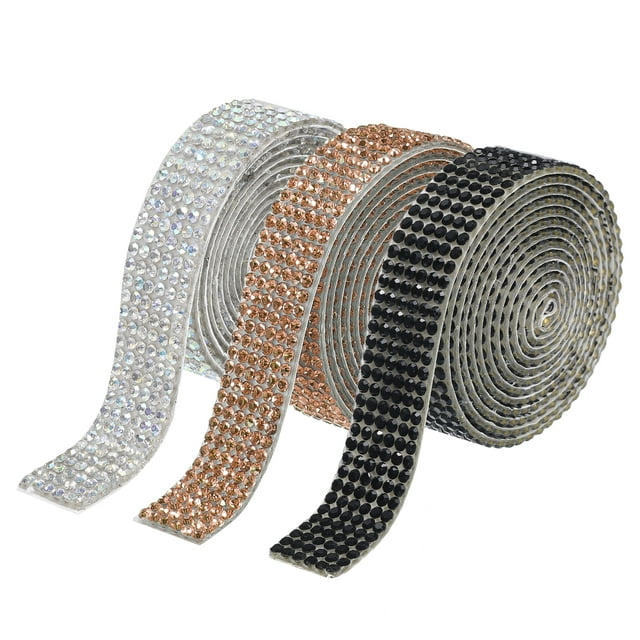 Unique Bargains 3Roll 1 Yard 8mm Self Adhesive Crystal Rhinestone Ribbon for Crafts Project, White,Champagne,Black