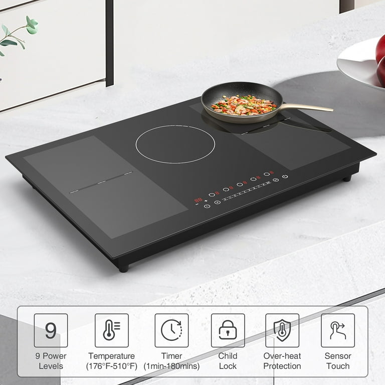 QTYANCY Portable Induction Cooktop, 2 Burner with Removable Griddle Pan, 8 Heating Levels, Timer, Independent Control
