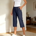 thumbnail image 2 of TinyBloomm Capri Jeans For Stretch Casual Elastic Waist Wide Straight Leg Plus Size Pull On Denim Capris Loose Summer Pants plus Size Stretch Pants Women Cargo Pants with Pockets, 2 of 5