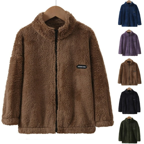 TAGOLD Boys' Outerwear Jackets & Coats Kids Outerwear Jackets Coats Unisex 3-14 Years Fleece Lined Thickened Jacket Stand Collar Warm Windproof Long Sleeve Non Hooded