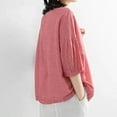 thumbnail image 6 of FNFYFH Womens Cotton Linen Shirts Half Sleeve Tops Loose Fit Solid Crewneck Tees,Pink, 6 of 6
