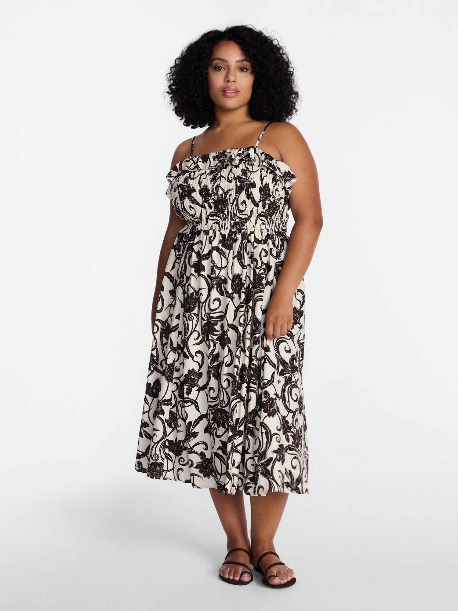 Time and Tru Women's Sleeveless Smocked Midi Dress, Sizes XS-XXXL